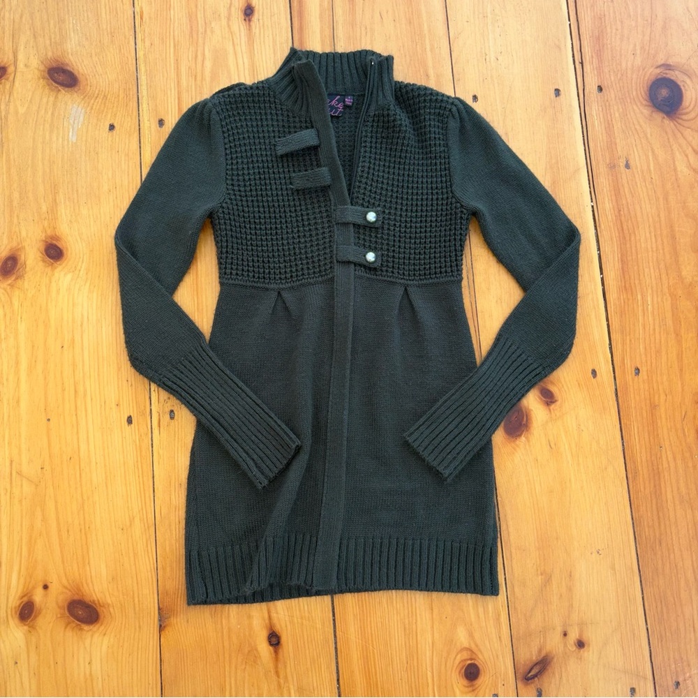 Take Out Olive Green Sweater Dress Zip Front Small